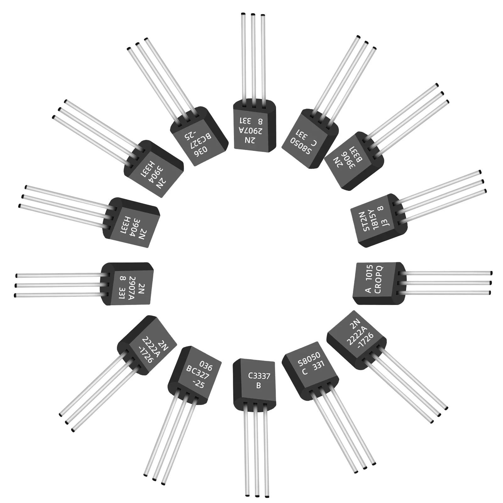 Transistor Kit BC327 BC337 2N2222 2N2907 2N3904 2N3906 S8050 S8550 A1015 C1815 PNP/NPN 10 Values TO-92 Assortment Set 100/220pcs