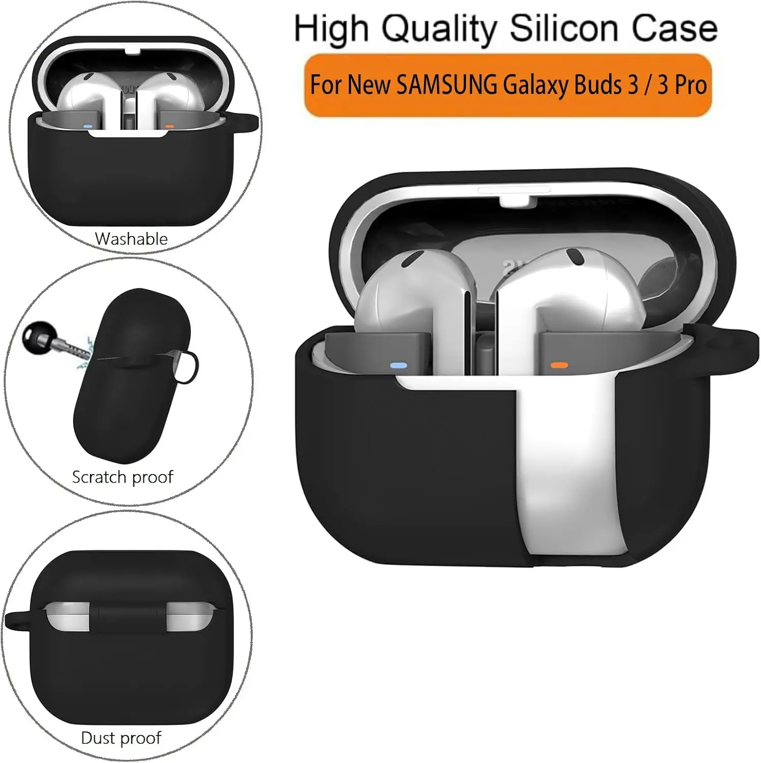 Silicone Shockproof & Dust-proof Earbuds Case with Keychain
