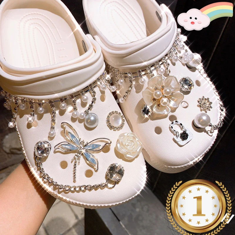 Charms de libélula Metal de lujo para niños, cadena de perlas DIY, decoración de zapatos, diamantes de imitación, Anime, regalos, encanto Croc Jibb|Decoraciones de calzado| - AliExpress
