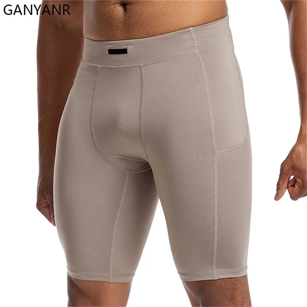 GANYANR mens running tights shorts with pockets Compression Cycling Yoga workout Leggings Football Sports gym basketball soccer sports shorts sports leggings compression pants