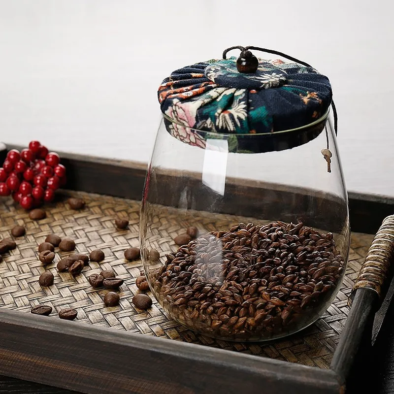 Tea Canister Ceramic Storage Jar Cloth Cover High Temperature Explosion-Proof Sealed Glass Storage Caddy Tea Coffee Airtight Canister Flower Fruit Grain Bottle
