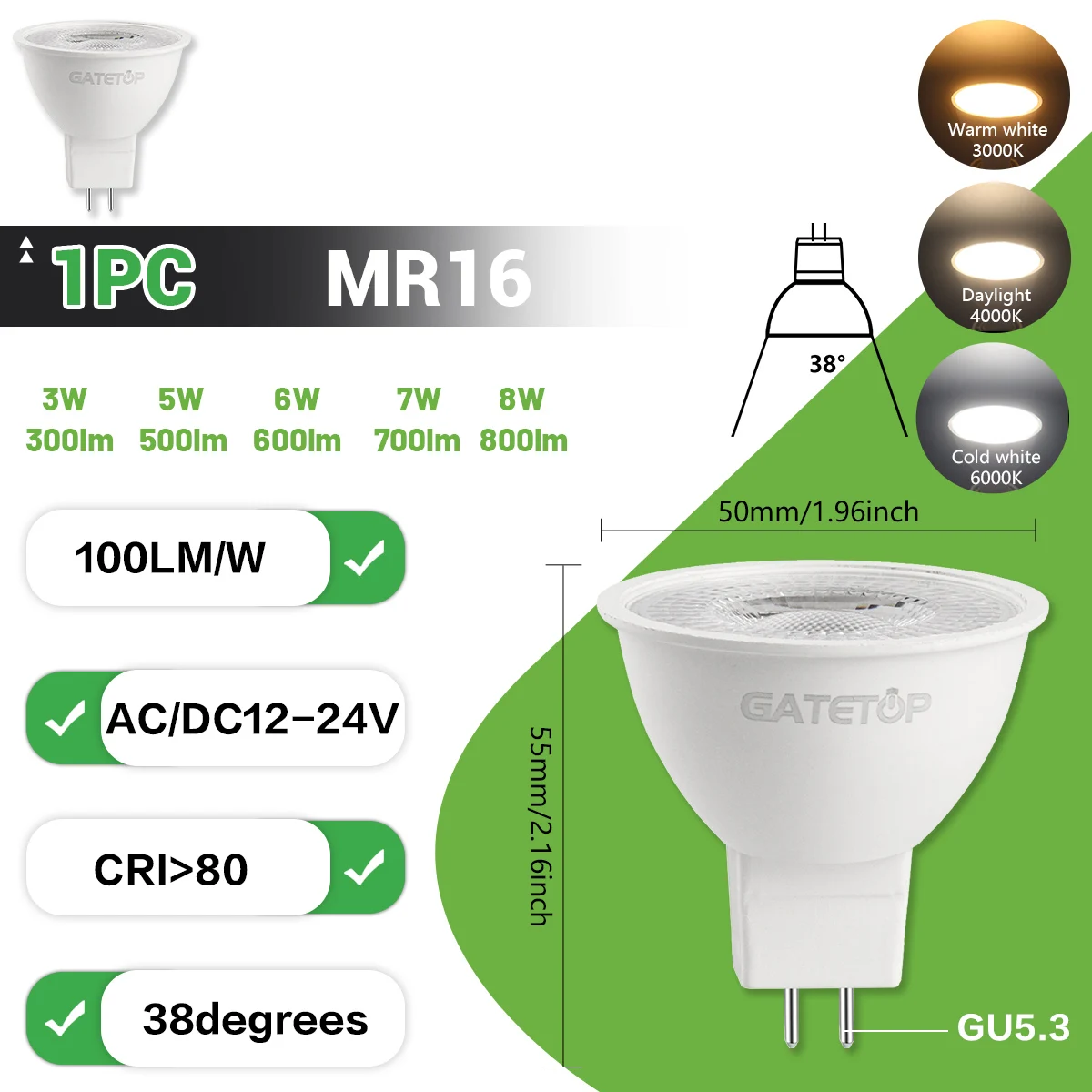 1-10PCS Led MR16 Lampadine Faretto 80 + CRI 12V AC/DC 12-24V 38Angolo di fagiolo 3W 5W 6W 7W 8W No Sfarfallio Sostituisci 40W 50w 60W Lampada alogena