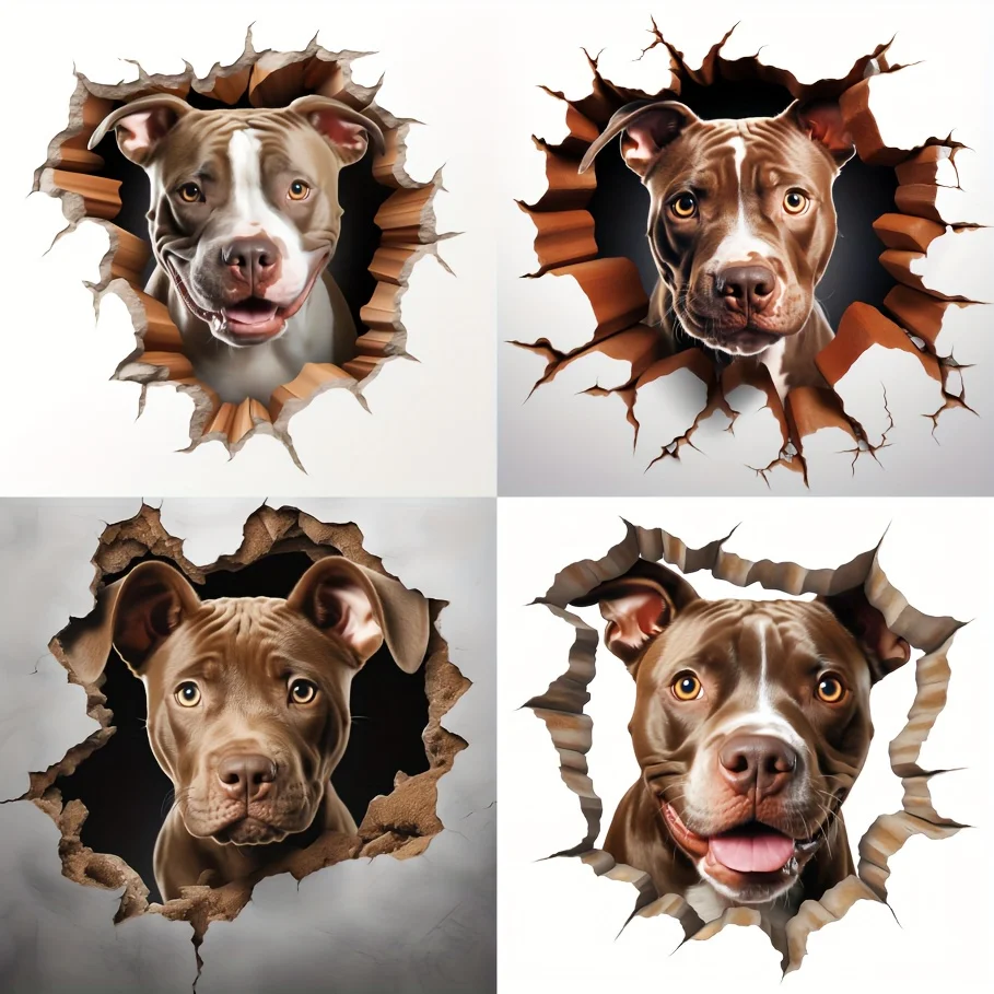 

Car Sticker 4 In 1 3D Pitbull Decals Animal Decals Creative s Self-adhesive Masking Marks 1