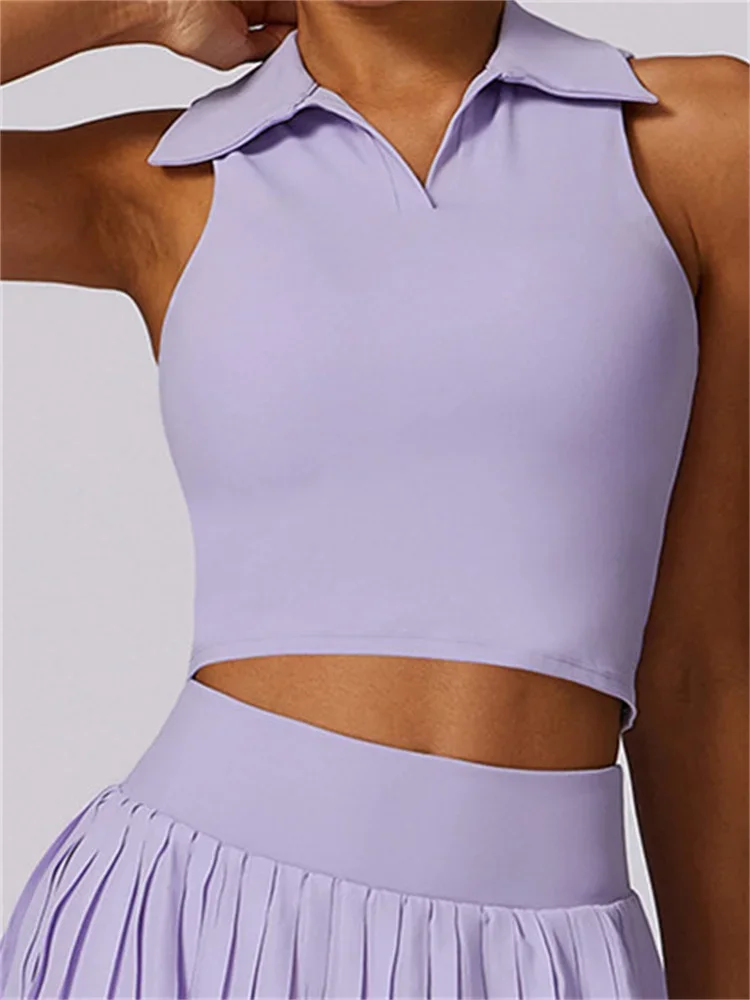 Sport Tank Top Nude Tight Turn Down Collar Polo Shirt Tennis Clothes Women's Sleeveless Running Fitness Training Badminton Wear