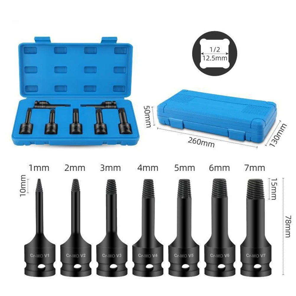 

7PCS 1/2/3/4/5/6/7mm 1/2inch Square Driver Electric Wrench Special Broken Head Screw Extractor Impact Driver For Hand Tool