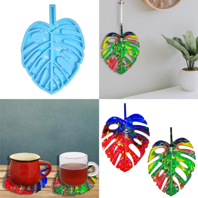 

Palm-Leaf Resin Mold Silicone Holographic-Cup Mat Moulds Rainbow-Light Effect Epoxy Molds DIY Craft Cups Mats