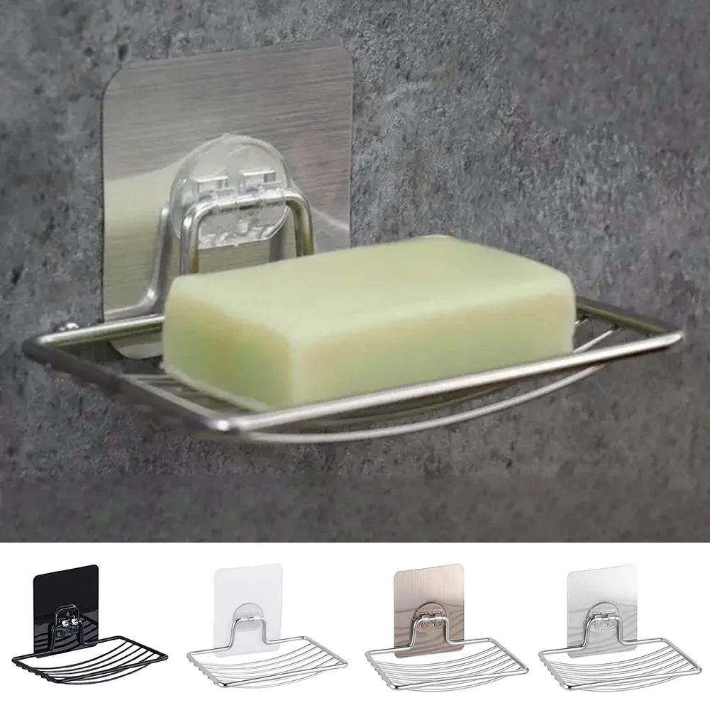 1PC Stainless Steel Soap Rack Punch-free Nail-free Bathroom Single Layer Drain Wall Hanging Sucker Soap Box Light Luxury Shelf 3