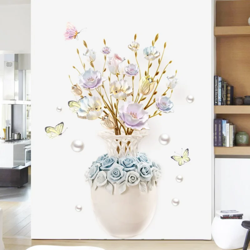 60*90cm Butterfly Vase Stickers DIY Window Glass Wall Stickers Bedroom Decoration Stickers Self-adhesive Wallpaper Stationery