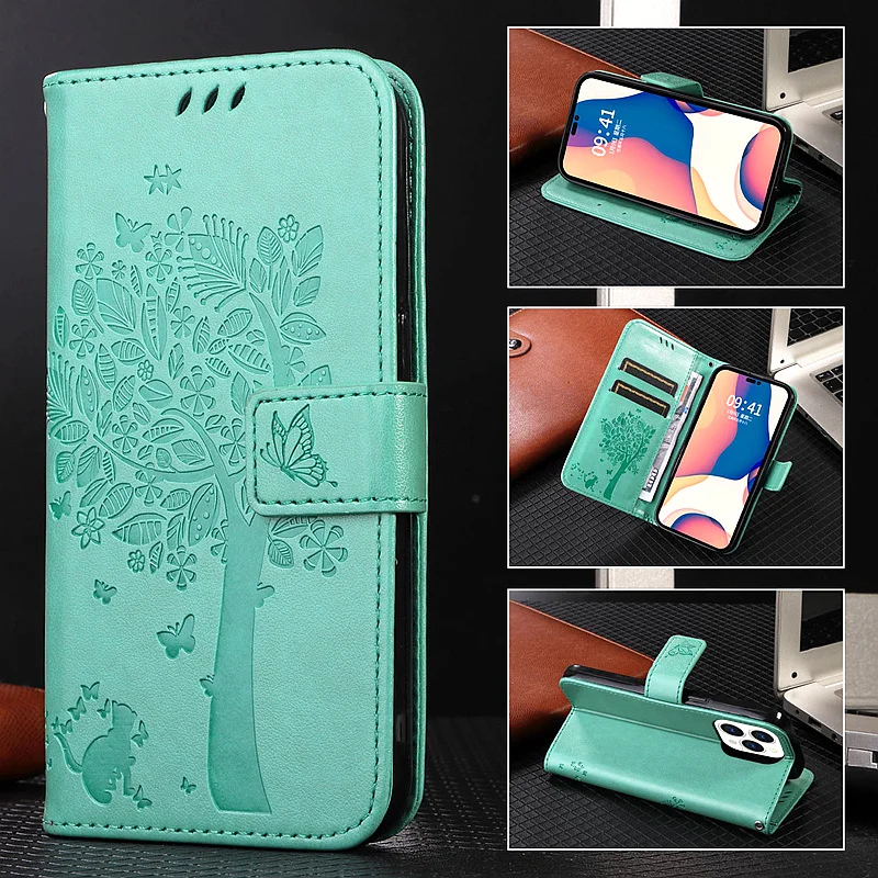 Geprägtes Cat Wallet Case für OPPO A52 A53S A54S A54 A55 A72 A73 A74 A93 A94 A95 A96 PU Leder Flip Cover für Reno 4 lit_voghion.com