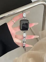 Elegant Gold - Plated Metal Strap for Women’s Smartwatch Bracelet (Silver White)