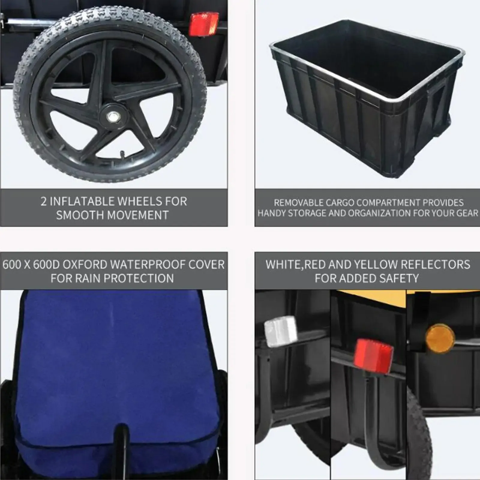 Bike Cargo Trailer Universal Bicycle Wagon Cart Travel Transport Towable Pet Cart for Outdoor Camping Pinic Shopping Trips