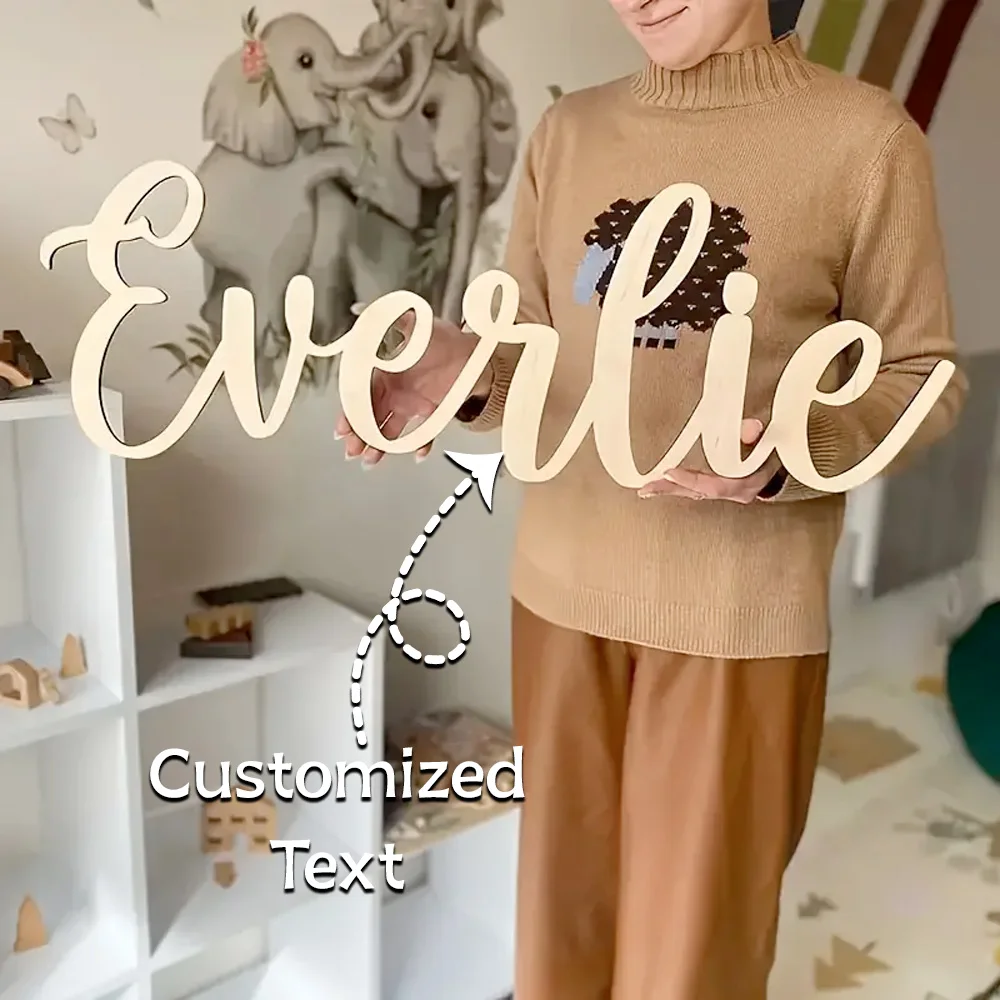 1pc Personalized Wooden Name Sign - Customizable Last Name Room Home Decor Unique Custom Gift 1