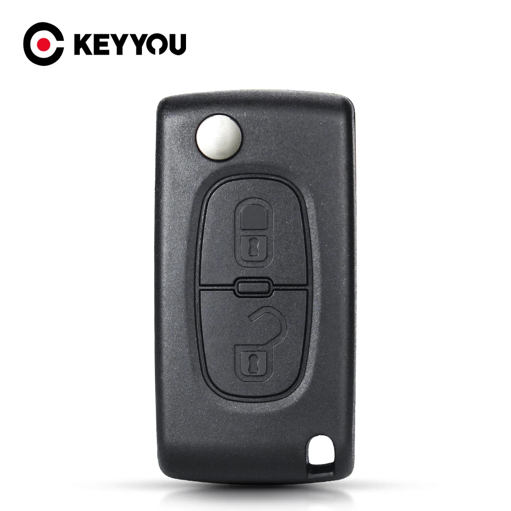 2-Button Flip Key Shell Case For Peugeot 207 307 308 407 607, Citroën, Fiat – Black