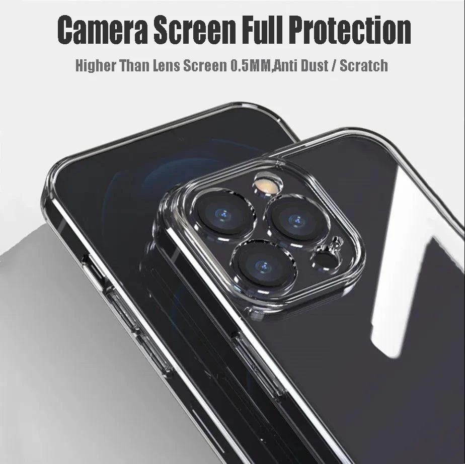 Durable Transparent Shockproof Tempered Glass Phone Case with Clear Hard Bumper