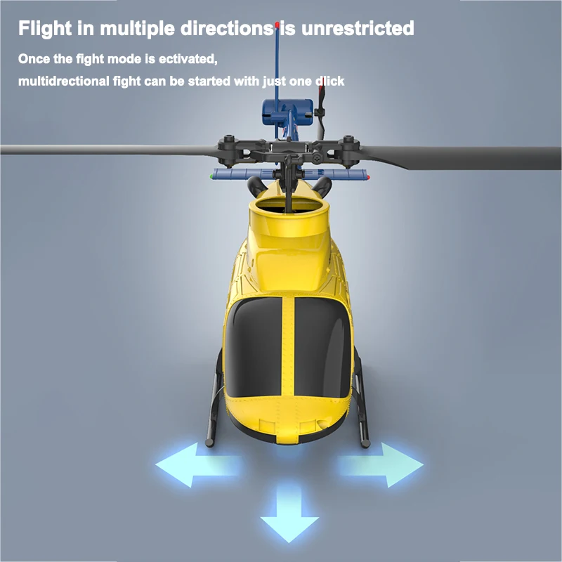 Vue rapprochée de l'hélicoptère RC télécommandé avec caméra HD et stabilisateur gyroscopique 6 axes montrant les détails du rotor