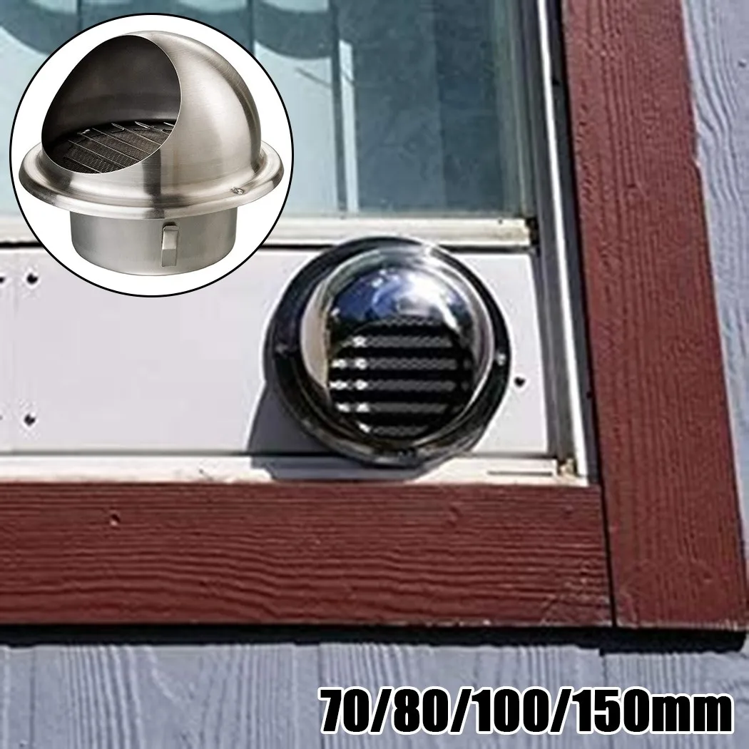 Stainless Stee  Hood Exhaust Cap Rain Cap Wind Cent Wall Ceiling Air Vent O-Ventilation Cover Grid Insect-Proof Waterproof