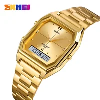 SKMEI Luxury Watch for Women Square Steel Waterproof Digital Girl Double Time Sport Leisure Wristwatches Woman Quartz Clock 1612