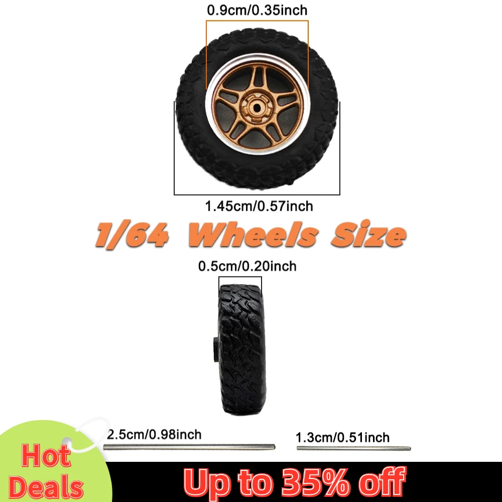 Kicarmod 1/64 Model Car All-Terrain Wheels with Rubber Tire Rivet Axle Metal Rims Diameter 14.5mm Refitting Parts For Hot Wheels 4