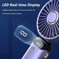 Handheld Mini Fan 3000mAh Foldable Portable Desk Outdoor Neck Hanging 5 Speed USB Rechargeable Fan Phone Stand Display Screen 2