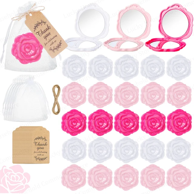 24-120PCS Rose กระจกขนาดกะทัดรัด Bulks แบบพกพาแต่งหน้ากระจกเจ้าสาวปาร์ตี้โปรดปรานสําหรับสาวผู้เข้าพักงานแต่งงานของขวัญของที่ระลึก 1