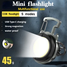 Mini linterna LED de trabajo, linterna portátil recargable, llavero con sacacorchos, luz de Camping, pesca al aire libre