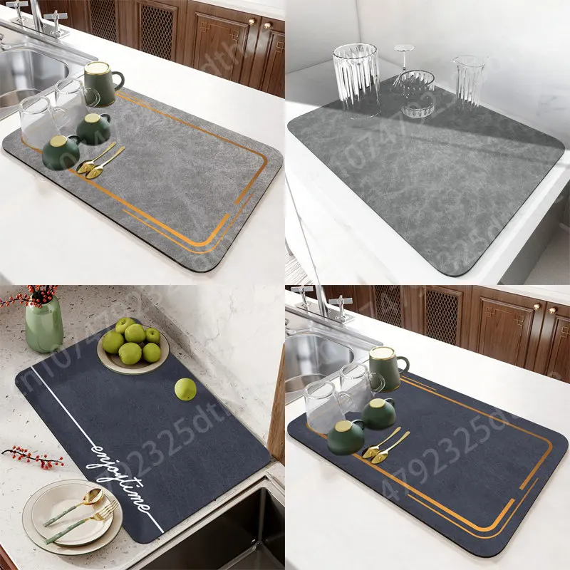 

Simple Solid Color Kitchen Drain Pad Soft Diatom Mud Countertop Insulation Dish Drying Mat Tea Table Super Absorbent Placemats