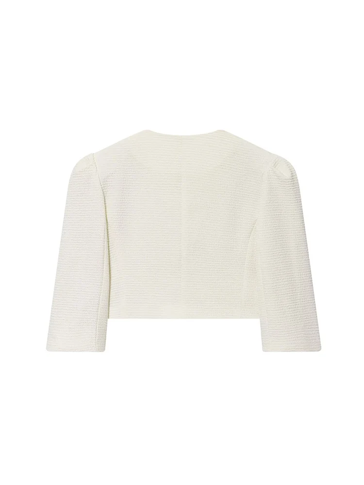 Women New Cropped Coat 2025 Temperament Women Clothing Chic Half Sleeves Tops O-neck Puff Sleeve Button Up Solid Lady Jackets