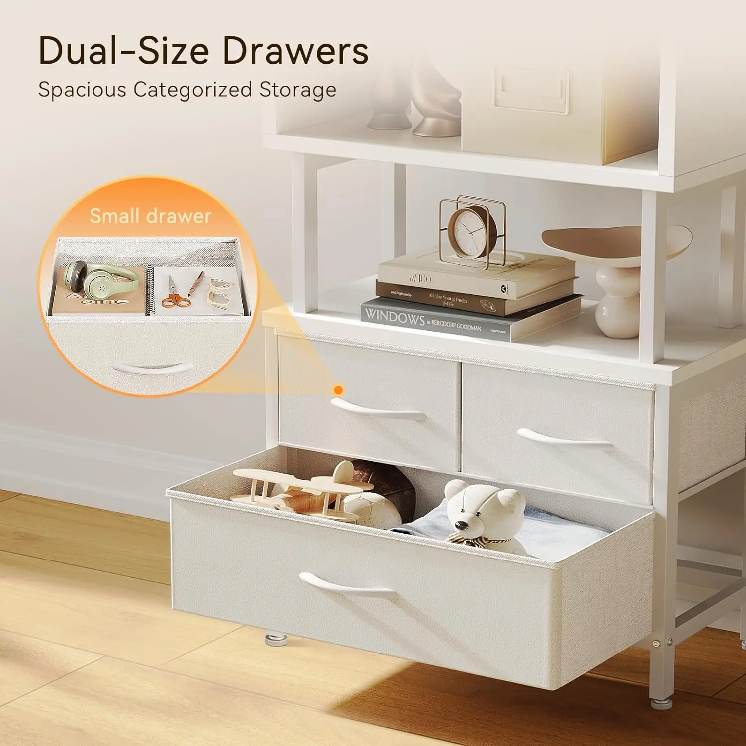 7 Tier Bookshelf, Tall Geometric Bookcase with Fabric Drawers, Modern Display Book Shelves Book Case for Living Room Bedroom