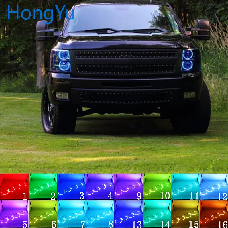 

Headlight Multi-color RGB LED Angel Eyes Halo Ring Eye DRL RF Remote Control for Chevrolet Silverado 1500 2500 3500 2007-2014