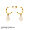 Boucles d'oreilles créoles eManco délicates et minimalistes avec perle naturelle en forme de goutte d'eau, en acier inoxydable couleur or, bijoux pour femmes, décontractées et pour les soirées romantiques