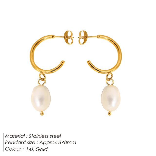 Boucles d'oreilles créoles eManco délicates et minimalistes avec perle naturelle en forme de goutte d'eau, en acier inoxydable couleur or, bijoux pour femmes, décontractées et pour les soirées romantiques