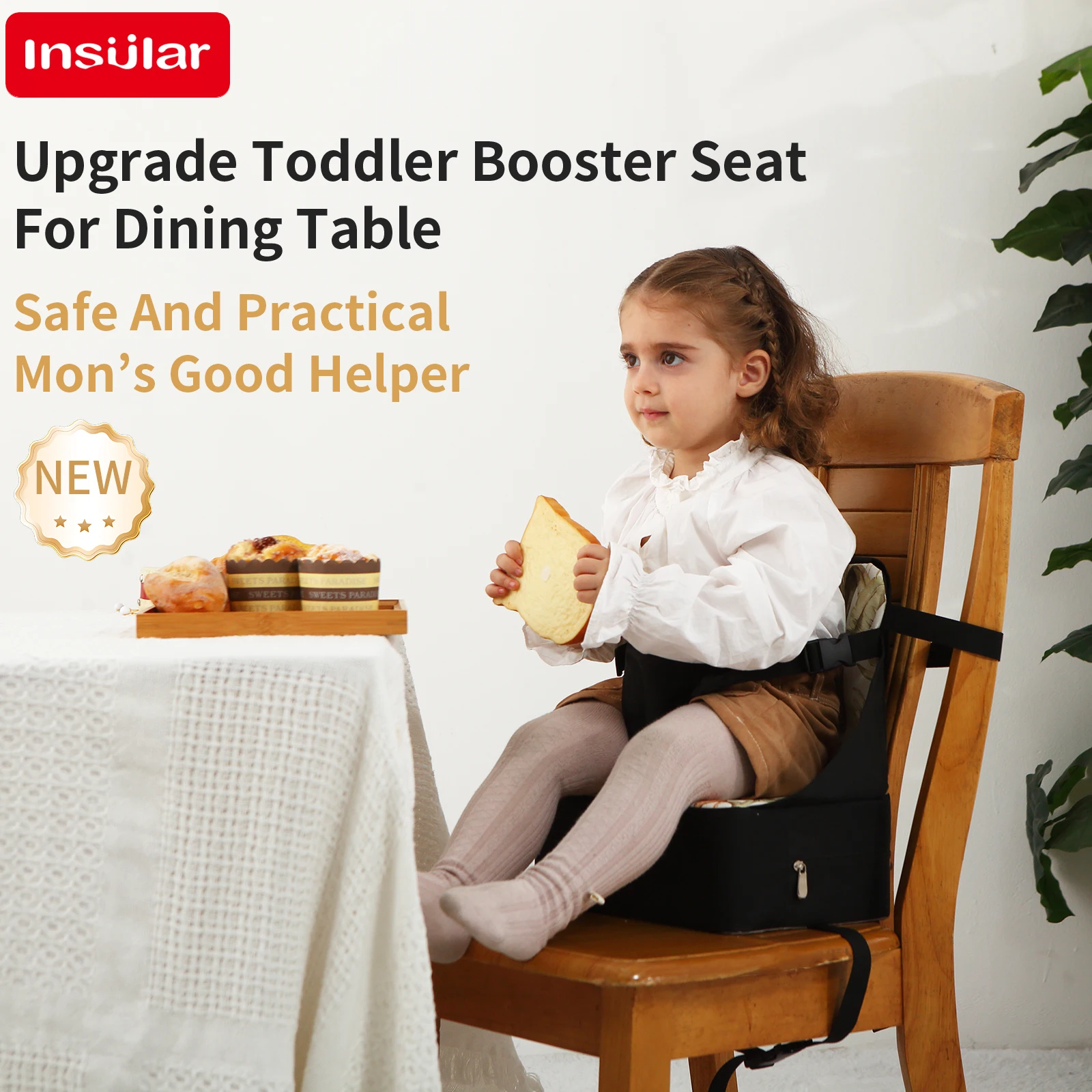 INSULAR Child Anti-slip Seat Booster Cushion Portable Baby Dining Chair Booster Cushion Child Foldable Seat High Pad Waterproof