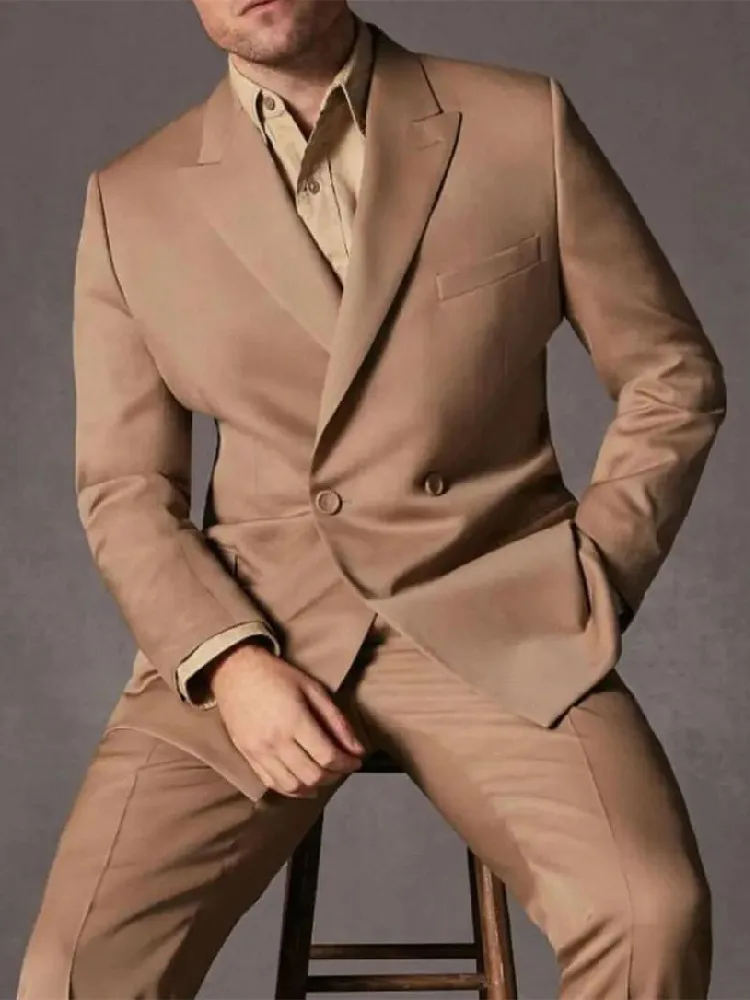 Brown Business Men Suit Tailor-Made 2 Pieces Blazer Pants One Button Single Breaste Work Wear Wedding Groom Causal Prom Tailored