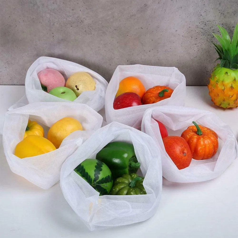 

Многоразовые мешки для овощей 5 шт., сетчатые кухонные мешки для хранения фруктов и овощей на шнурке