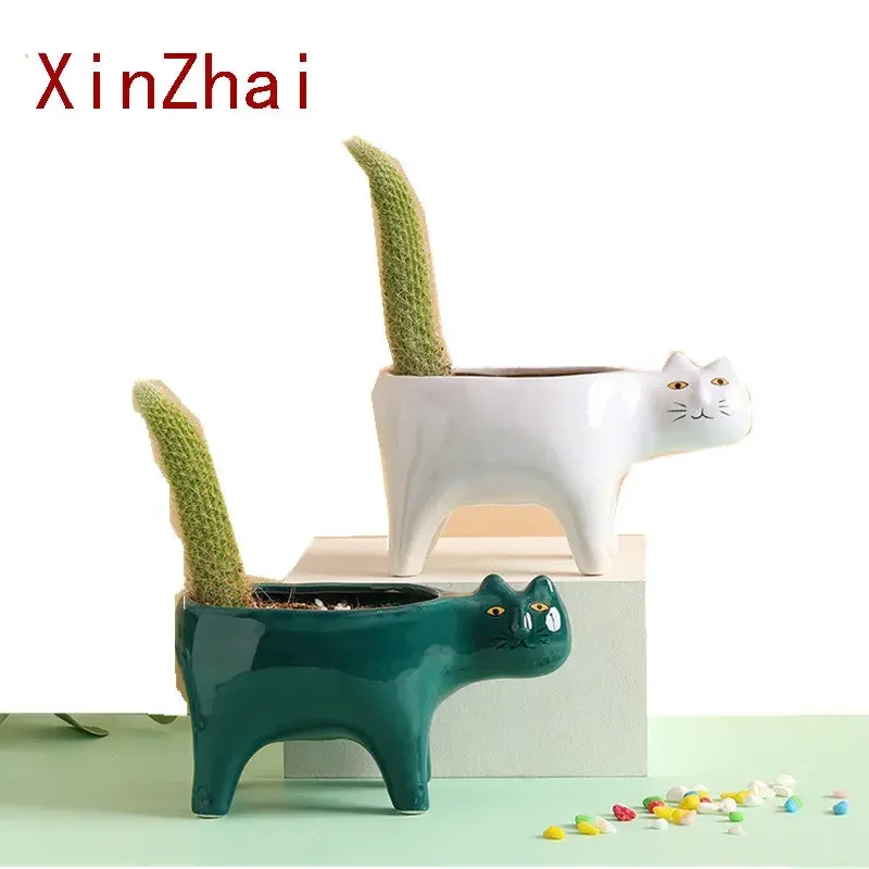 

Vilead Cute Cat Vase Modern Art Ceramic Flower Pot Desktop Home Interior Terrace Garden Decoration Accessories Cactus Plant Pot