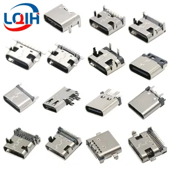 유형 C USB 3.1 2 6 14 16 24 핀 커넥터 유형-C 소켓 SMD DIP 암 잭, PCB 고전류 충전 포트 전송 데이터