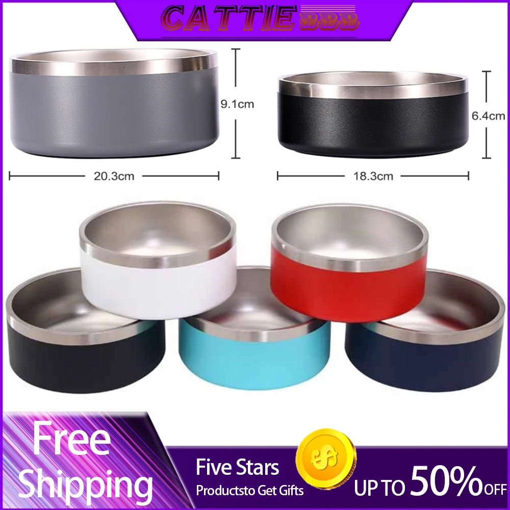

32oz 64oz Double Wall Non-Slip Stainless Steel Pet Dog Food Feeder Water Bowl Medium Large Pets Dog Environmental friendly bowl