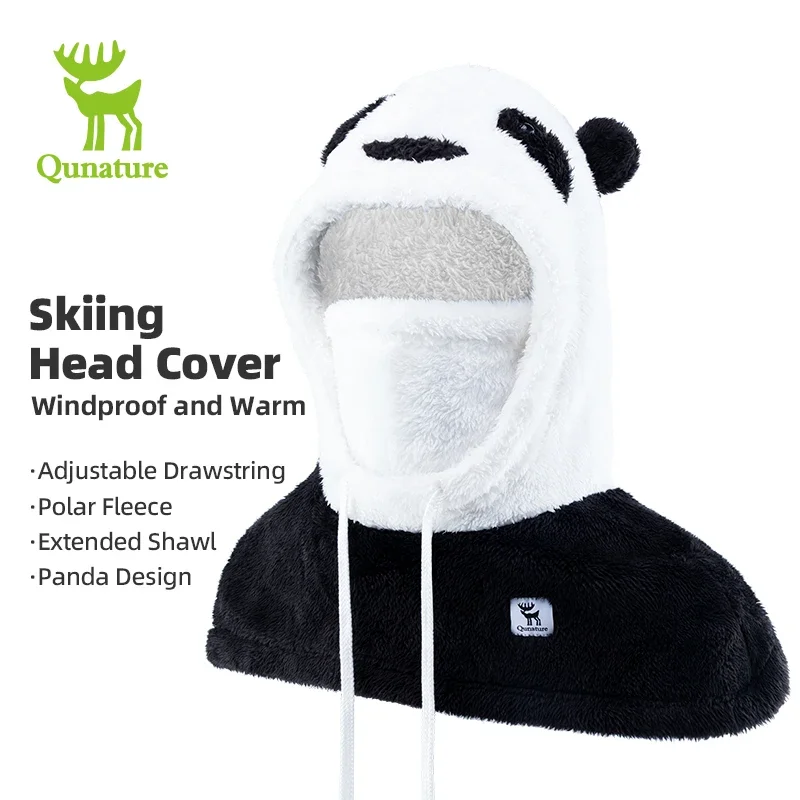 Qunature Parent-child Panda Ski Headgear Balaclava Soft Thermal Fleece Full Face Mask Winter Keep Warm Hood Scarf Neck Collar