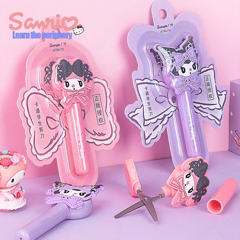 2023-genuine-sanrio-family-anime-kuromi-cartoon-student-portable-diy-unpacking-safe-small-scissors-kids-hands-tools-wholesale