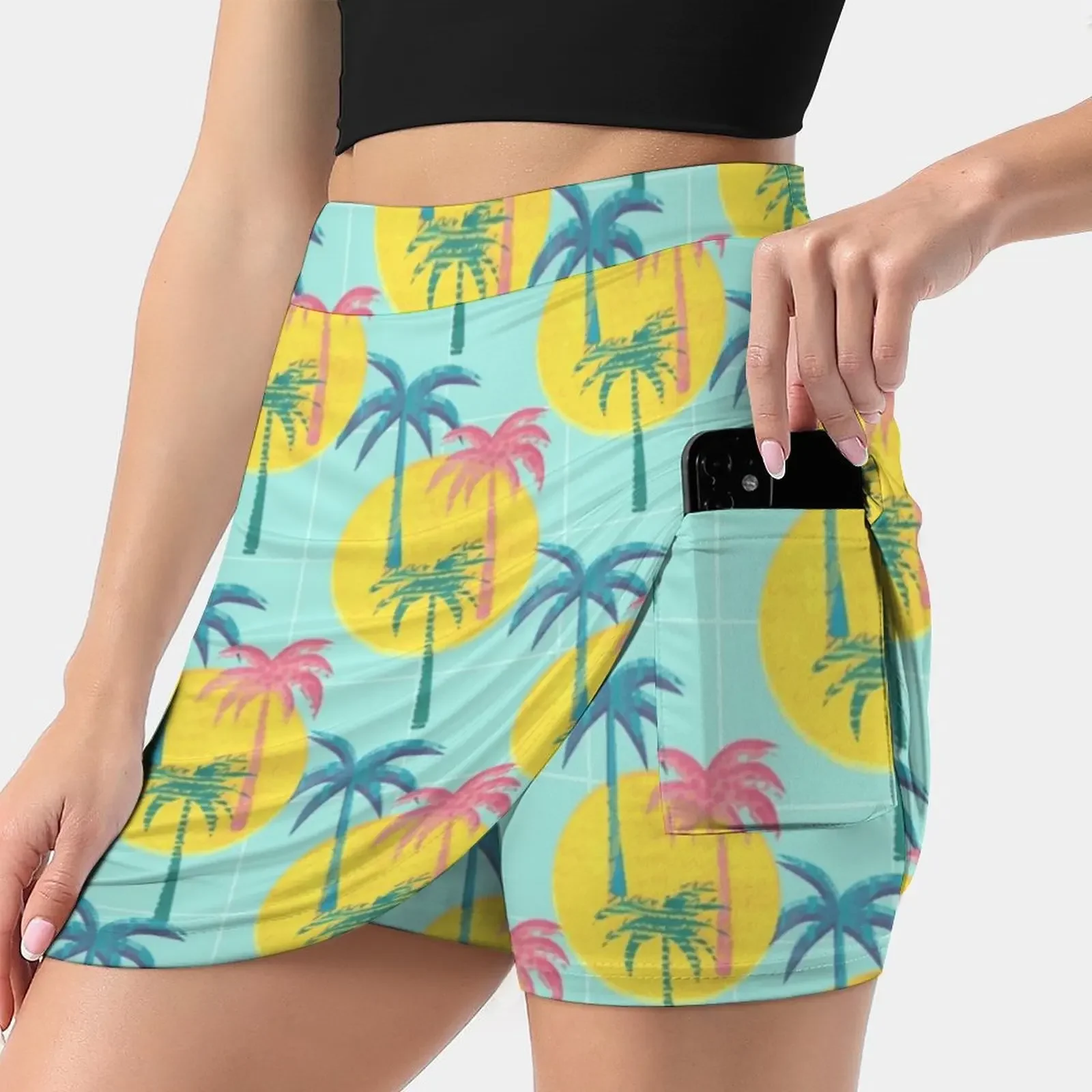 

Retro Palms Women's skirt Y2K Summer Clothes 2022 Kpop Style Trouser Skirt With Pocket Palms Retro Tree Palm Trees Pattern