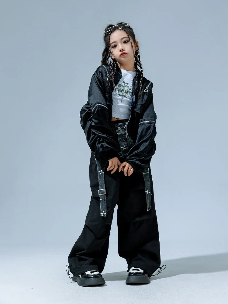 Street Dance Wear Ballroom Hip Hop Stage Costumes Children'S Jazz Dance Performance Clothing Girls Denim Waistband Suit