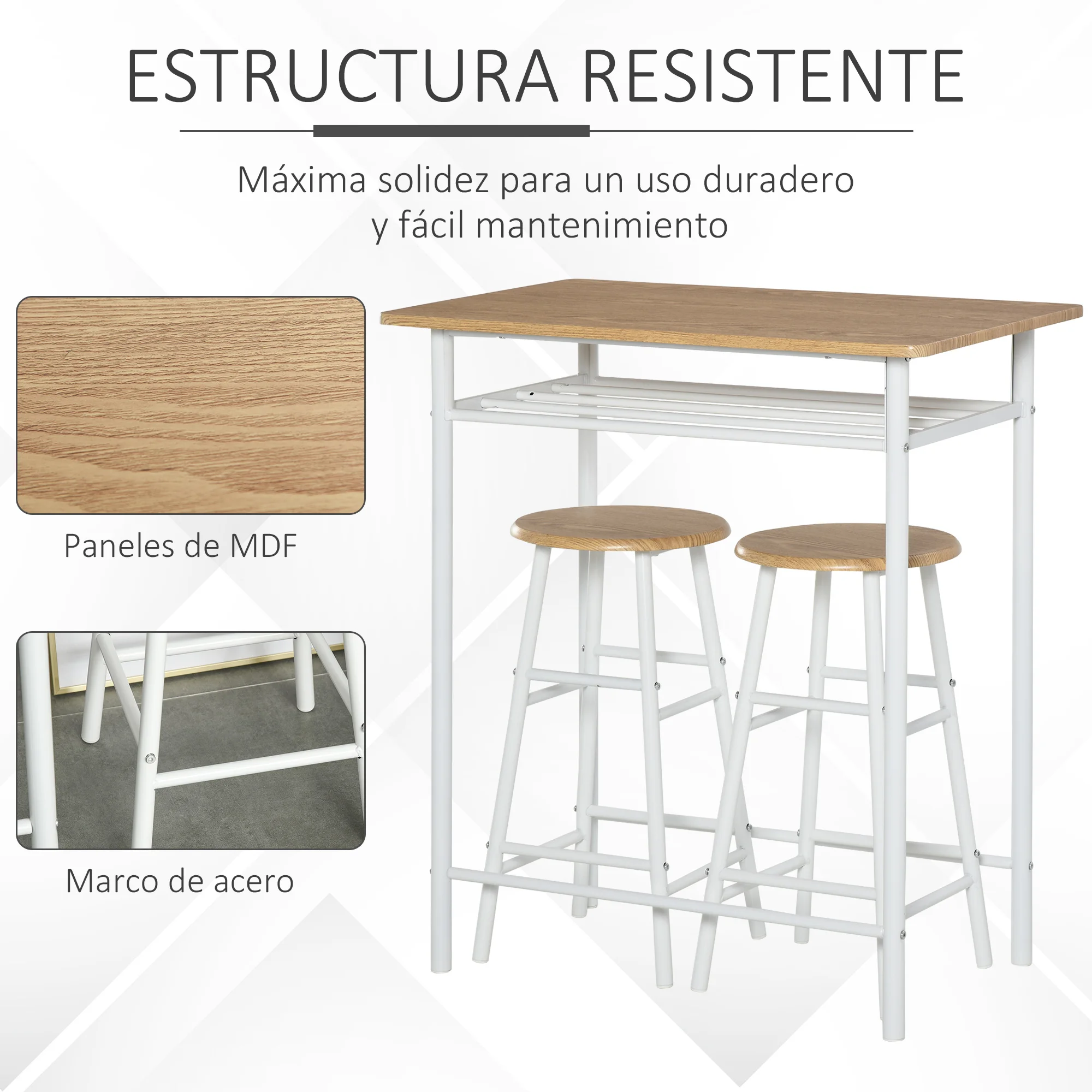 HOMCOM Juego de Mesa Alta y 2 Taburetes de Bar Estilo Industrial para Cocina  Salón Ø90x90 cm y Ø40x61,5 cm Madera y Negro