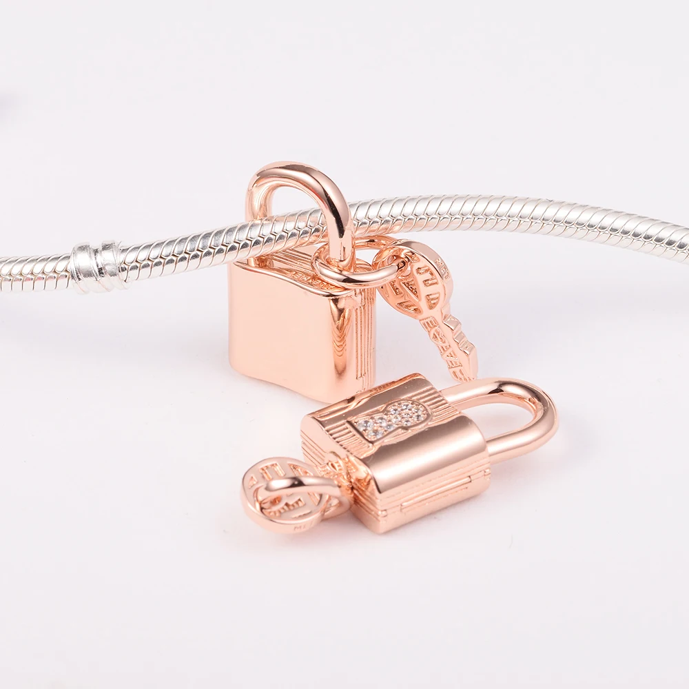 Christmas Charms Padlock and Key Dangle Charm plata de ley 925 original Crystal Beads Fits Original Bracelets DIY Jewelry Making