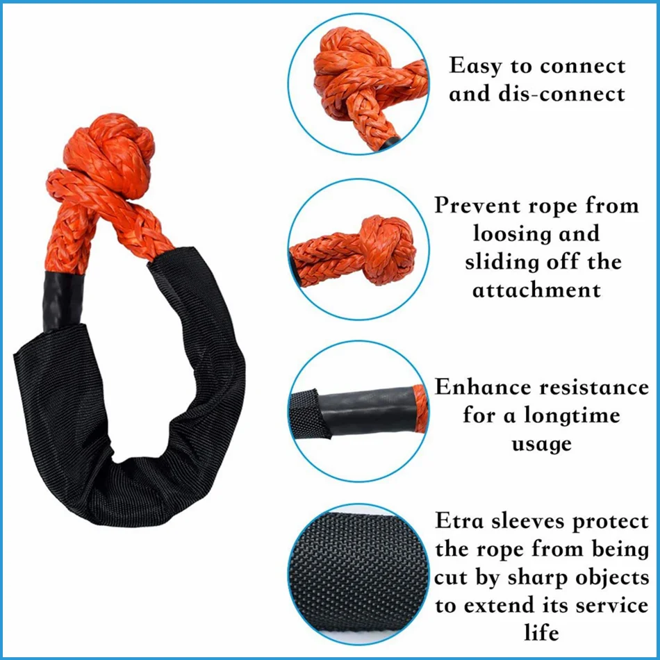 41000lbs Soft Shackle Synthetic Rope Heavy Duty Offroad 4X4 Tow Shackle Strap with Protective Sleeve for Jeep Truck SUV