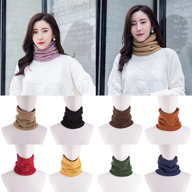 

Winter Warm Knitted Neck Scarf For Women Men Fleece Ring Bandana Neck Warmer Outdoor Cycling Skiing Plush Mask Collar Scarves