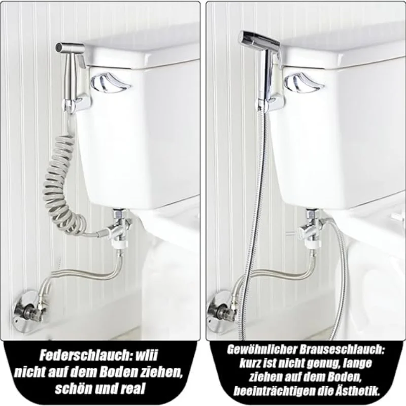 Handheld Bidet Toilet Sprayer Kit  stainless steel spray gun with 3 Way Valve，bellows Used for personal hygiene and pet bathing 5
