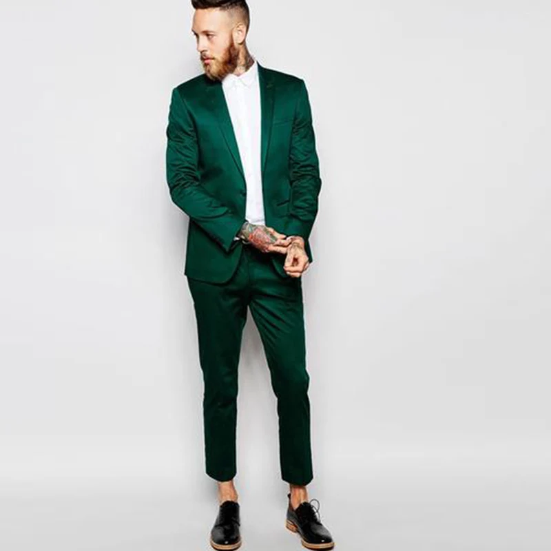 

Men's Suits 2 pieces Teal Green Single Breasted Peak Lapel Fit Casual Groomsmen Groom Tuxedos Wedding Best Man Jacket+Pants