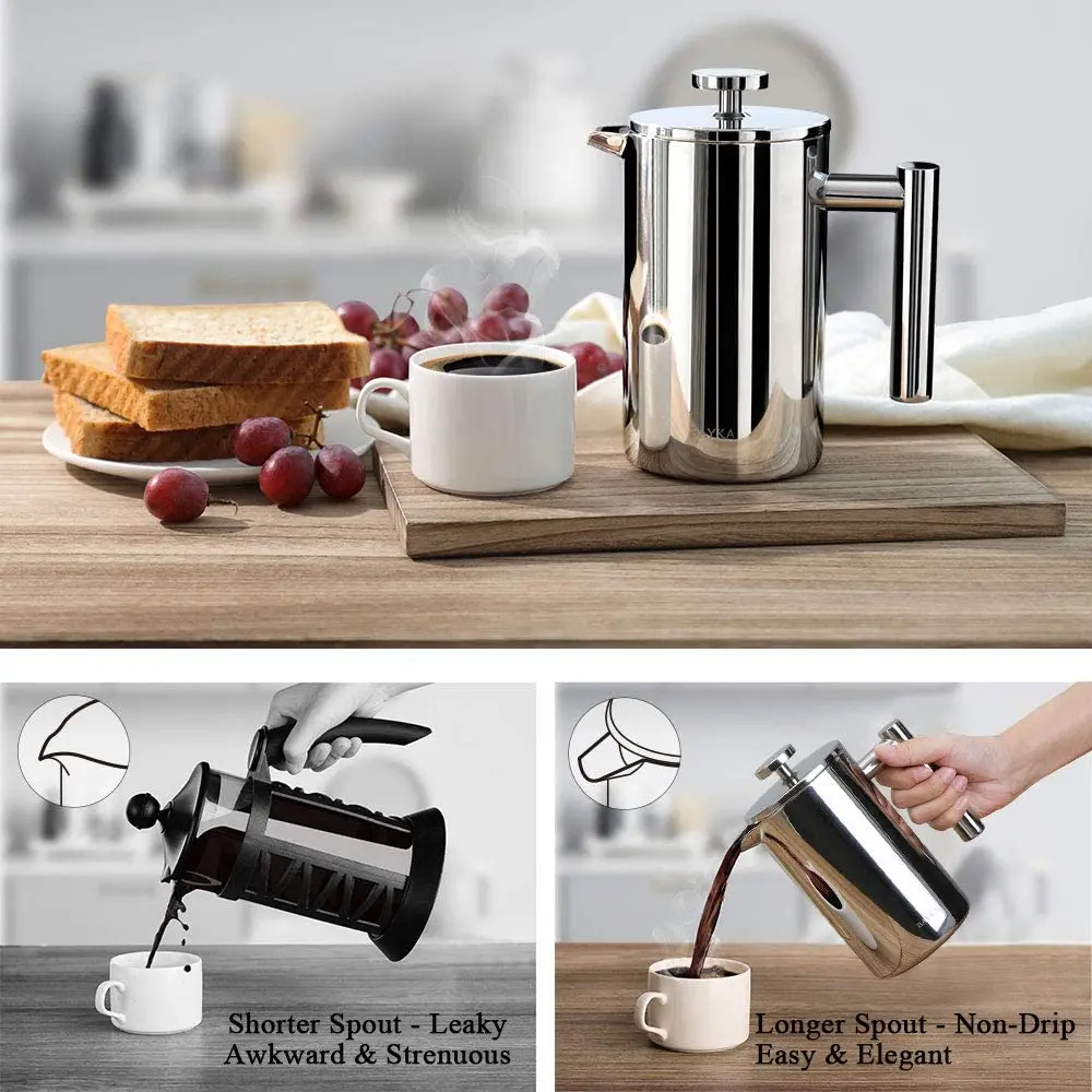 1000ml French Press Coffee Maker Double-Wall 304 Stainless Steel Coffee  Press Brews Coffee and Tea for Home & Camping 3-4 person