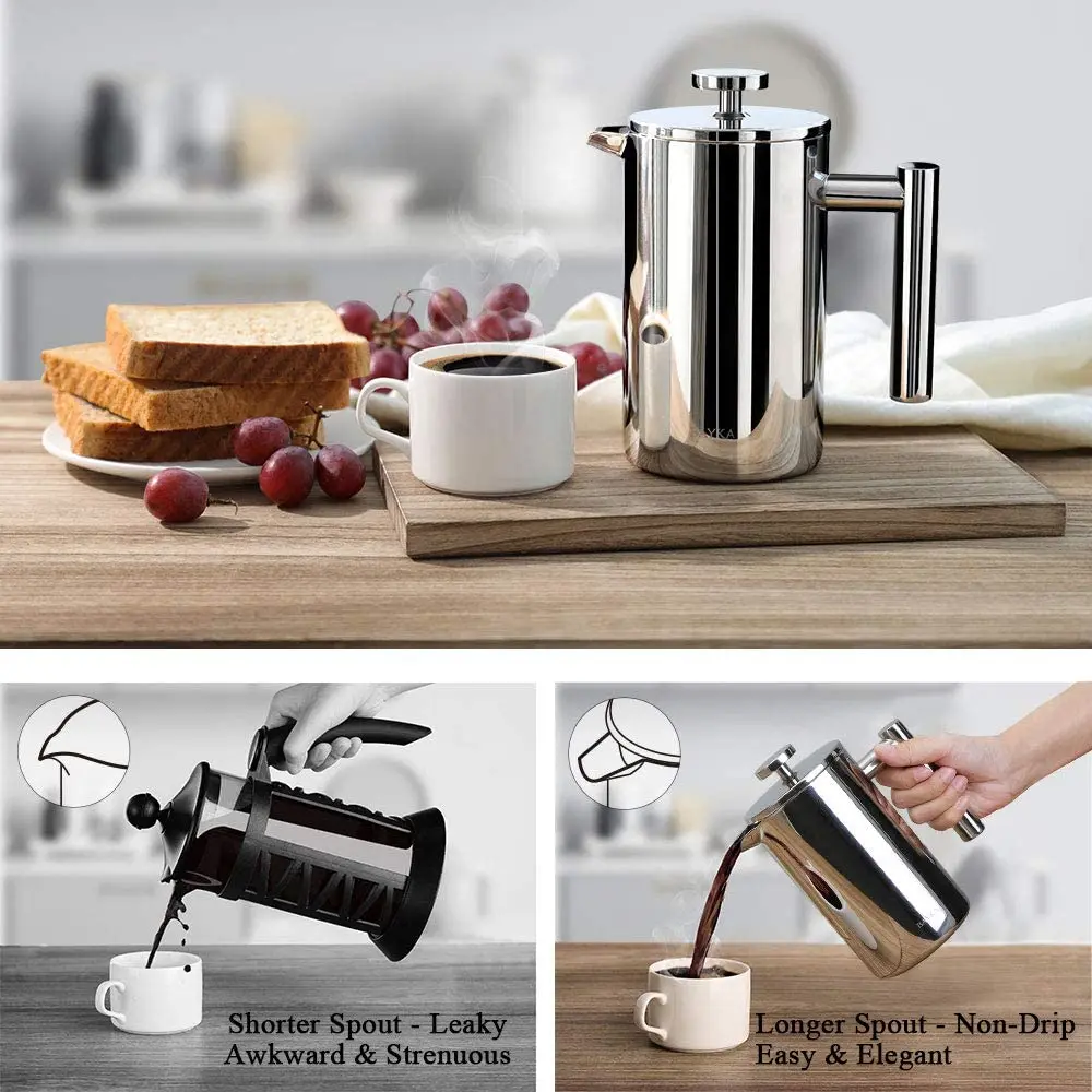 1000ml French Press Coffee Maker Double-Wall 304 Stainless Steel