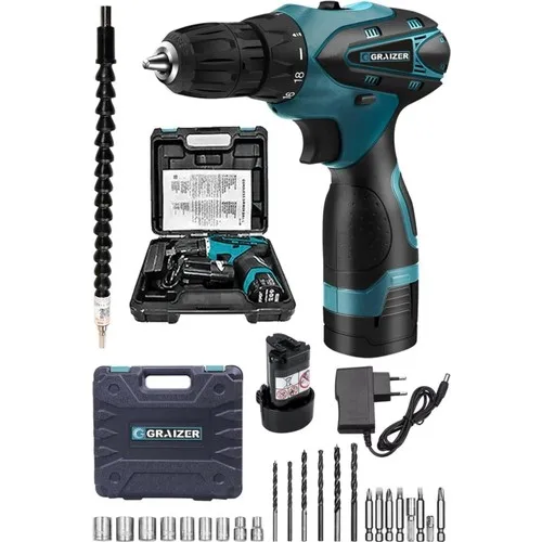 Graizer Sjj Titan 32 V Sjs Double Metal Gearbox Double Cordless Cordless Screwdriver + 24 Piece